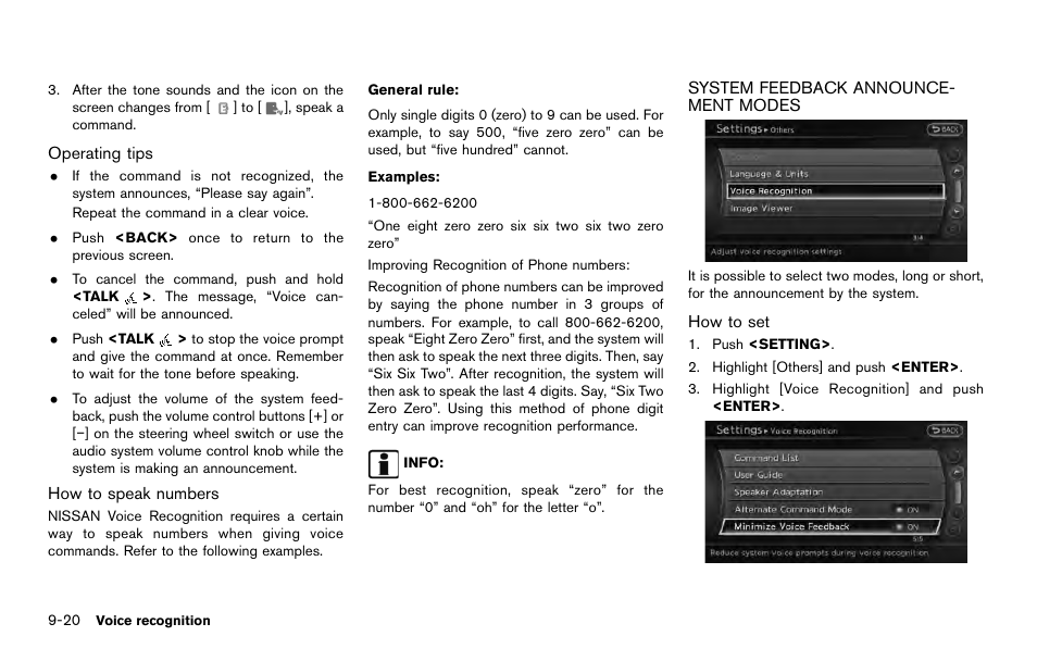System feedback announcement modes -20 | NISSAN 2014 Quest - Navigation System Owner's Manual User Manual | Page 196 / 252