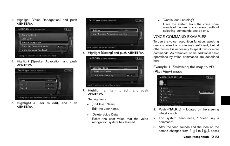 Voice command examples -23 | NISSAN 2014 Quest - Navigation System Owner's Manual User Manual | Page 199 / 252