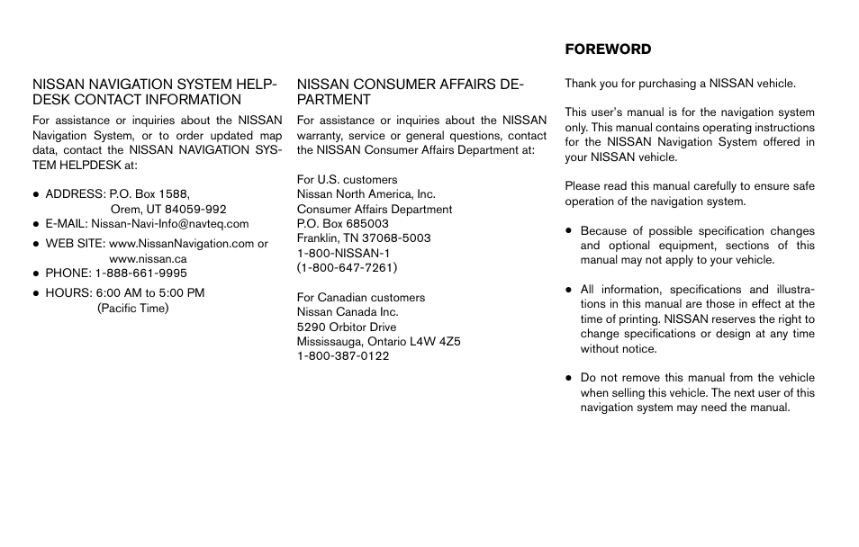 NISSAN 2014 Quest - Navigation System Owner's Manual User Manual | Page 2 / 252