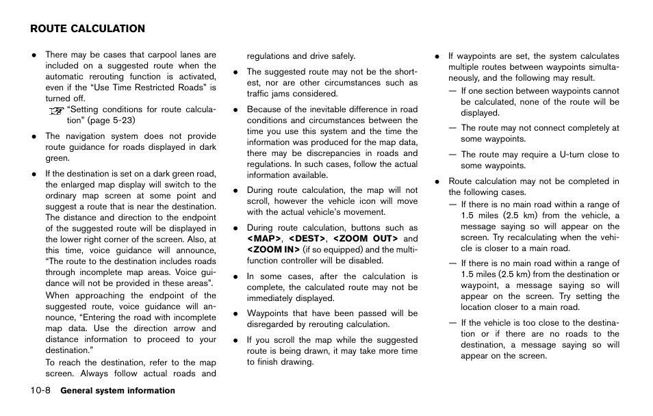 Route calculation -8 | NISSAN 2014 Quest - Navigation System Owner's Manual User Manual | Page 210 / 252