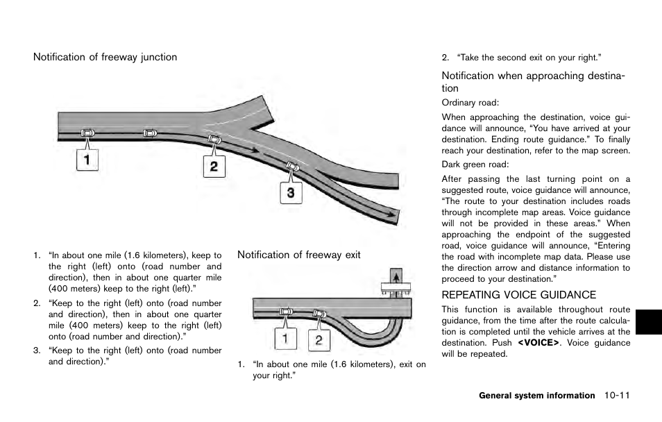 Repeating voice guidance -11 | NISSAN 2014 Quest - Navigation System Owner's Manual User Manual | Page 213 / 252