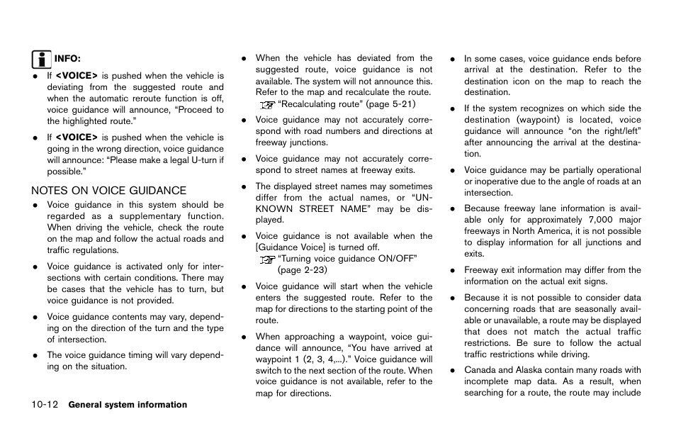 Notes on voice guidance -12 | NISSAN 2014 Quest - Navigation System Owner's Manual User Manual | Page 214 / 252