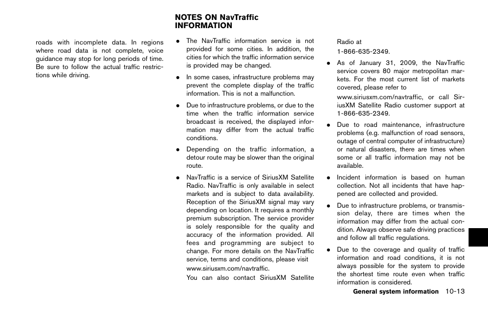 Notes on navtraffic information -13 | NISSAN 2014 Quest - Navigation System Owner's Manual User Manual | Page 215 / 252
