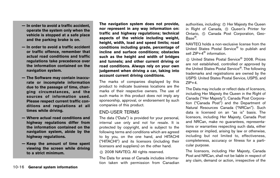 End-user terms -16 | NISSAN 2014 Quest - Navigation System Owner's Manual User Manual | Page 218 / 252