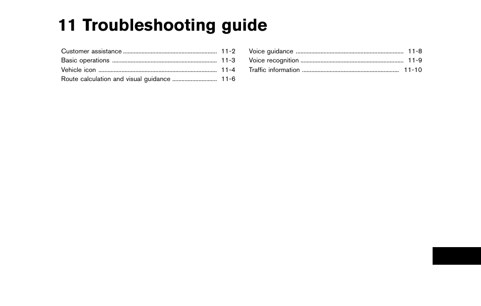 Troubleshooting guide, 11 troubleshooting guide | NISSAN 2014 Quest - Navigation System Owner's Manual User Manual | Page 223 / 252