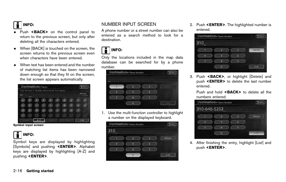 Number input screen -16 | NISSAN 2014 Quest - Navigation System Owner's Manual User Manual | Page 26 / 252