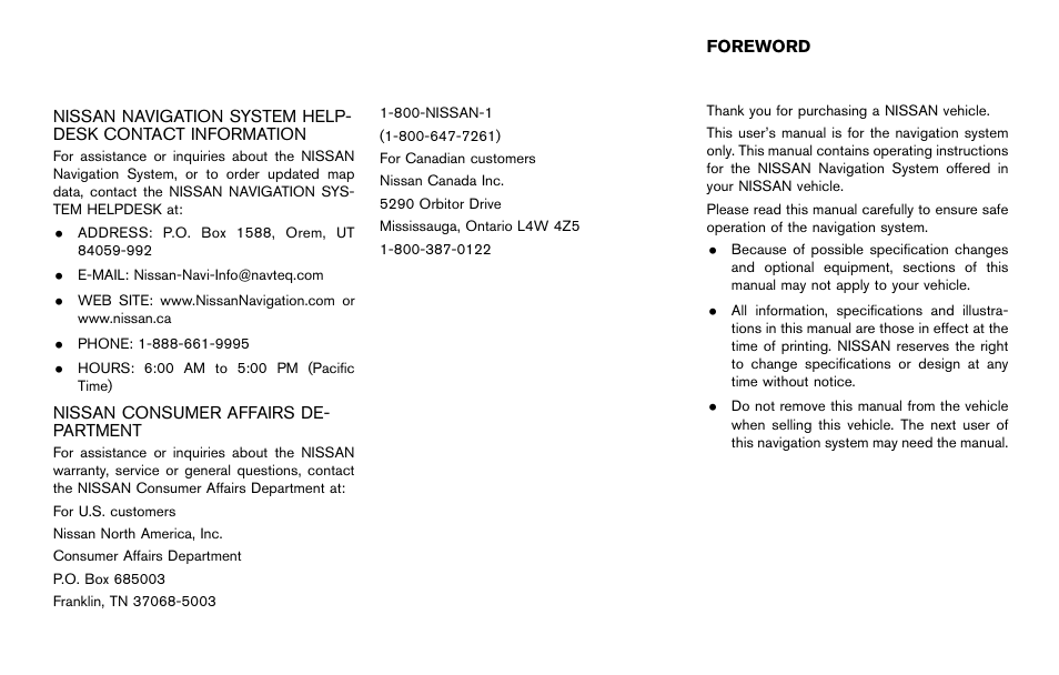 NISSAN 2014 Quest - Navigation System Owner's Manual User Manual | Page 3 / 252