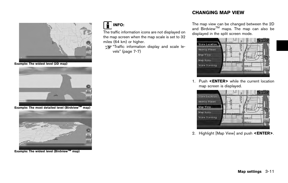 Changing map view -11, Changing map view | NISSAN 2014 Quest - Navigation System Owner's Manual User Manual | Page 55 / 252