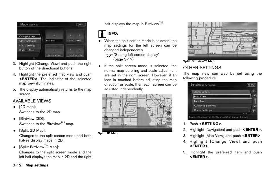 Available views -12 other settings -12 | NISSAN 2014 Quest - Navigation System Owner's Manual User Manual | Page 56 / 252