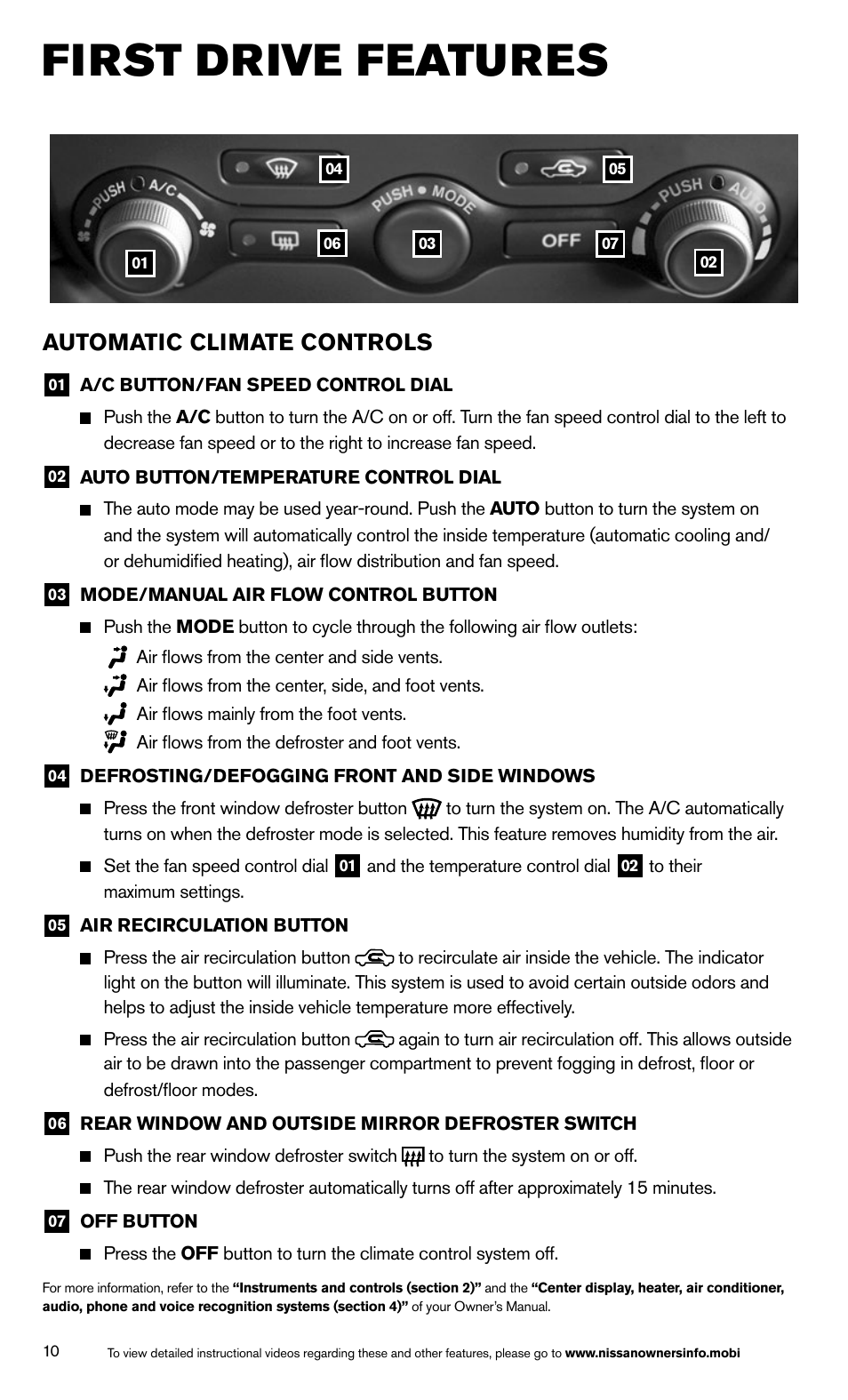 First drive features, Automatic climate controls | NISSAN 2014 370Z Roadster - Quick Reference Guide User Manual | Page 12 / 24
