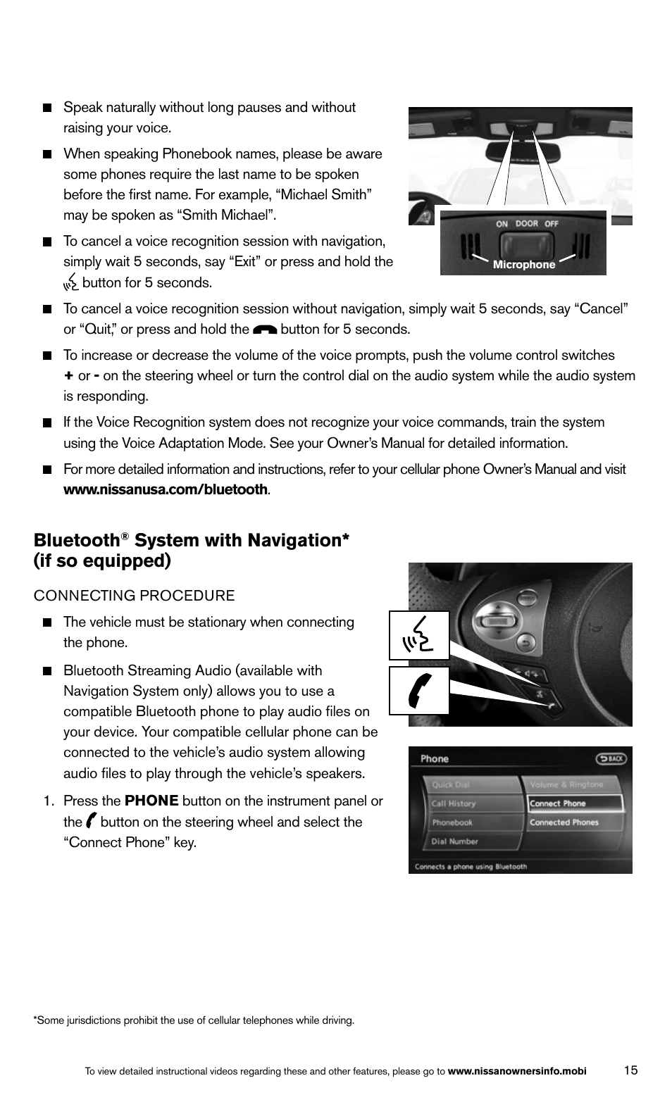 Bluetooth, System with navigation* (if so equipped) | NISSAN 2014 370Z Roadster - Quick Reference Guide User Manual | Page 17 / 24