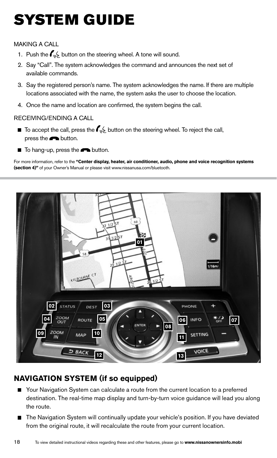 System guide, Navigation system (if so equipped) | NISSAN 2014 370Z Roadster - Quick Reference Guide User Manual | Page 20 / 24