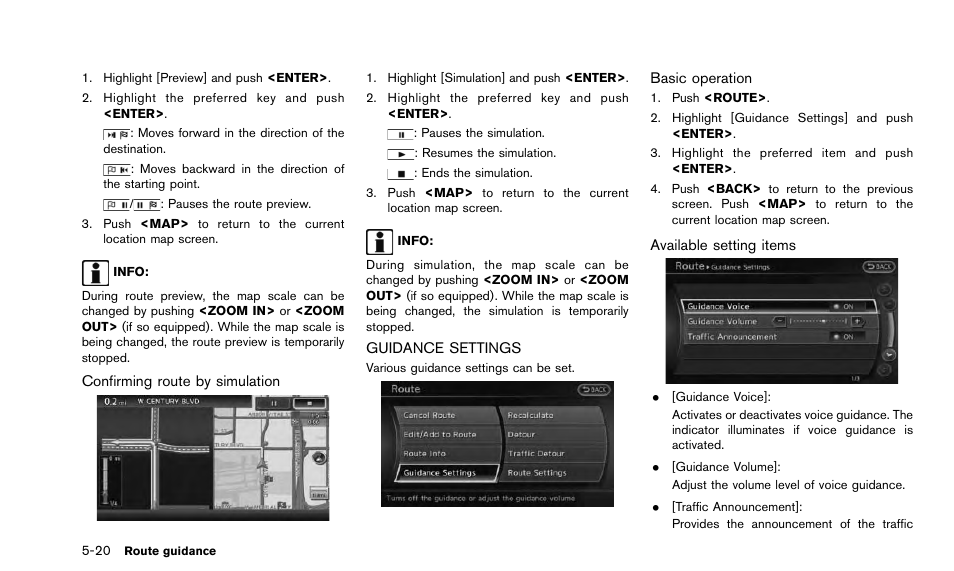 Guidance settings -20 | NISSAN 2015 Quest - Navigation System Owner's Manual User Manual | Page 104 / 241