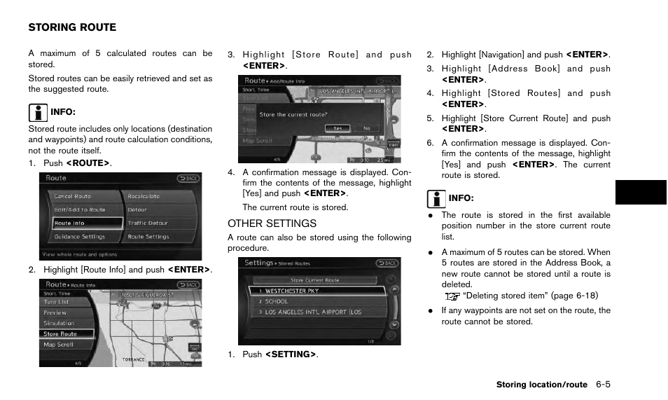 Storing route -5, Other settings -5 | NISSAN 2015 Quest - Navigation System Owner's Manual User Manual | Page 119 / 241