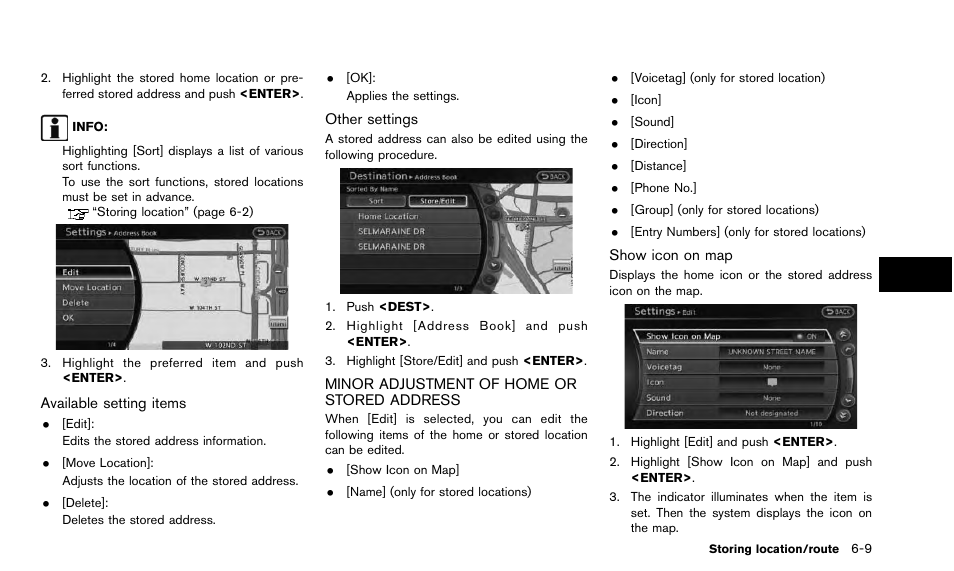 Minor adjustment of home or stored address -9 | NISSAN 2015 Quest - Navigation System Owner's Manual User Manual | Page 123 / 241