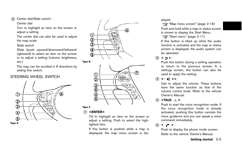 Steering wheel switch -5 | NISSAN 2015 Quest - Navigation System Owner's Manual User Manual | Page 13 / 241