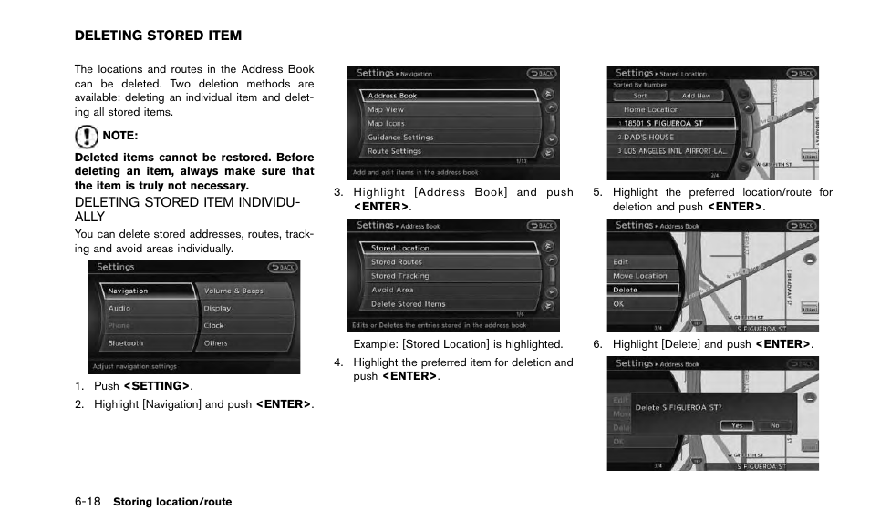 Deleting stored item -18, Deleting stored item individually -18 | NISSAN 2015 Quest - Navigation System Owner's Manual User Manual | Page 132 / 241