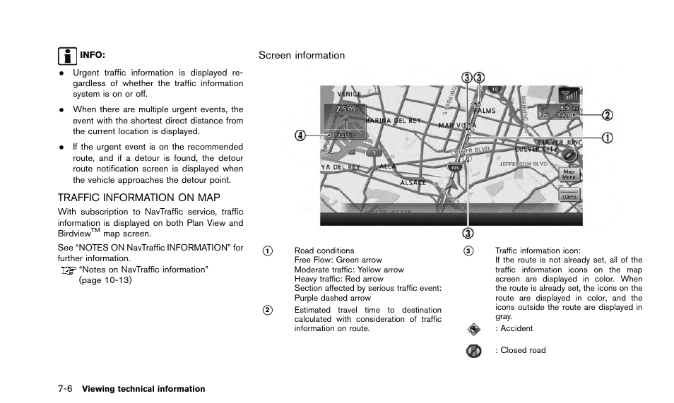 Traffic information on map -6 | NISSAN 2015 Quest - Navigation System Owner's Manual User Manual | Page 142 / 241