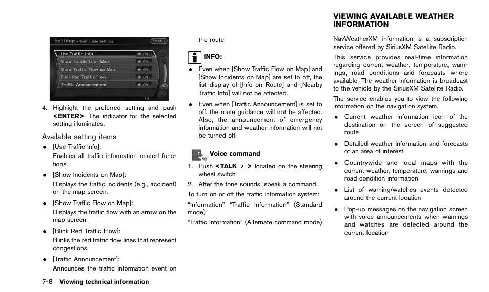 Viewing available weather information -8 | NISSAN 2015 Quest - Navigation System Owner's Manual User Manual | Page 144 / 241
