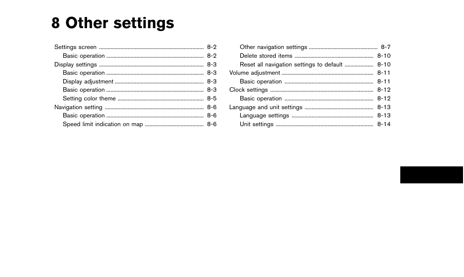 Other settings, 8 other settings | NISSAN 2015 Quest - Navigation System Owner's Manual User Manual | Page 157 / 241