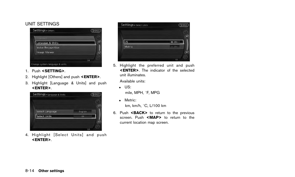 Unit settings -14 | NISSAN 2015 Quest - Navigation System Owner's Manual User Manual | Page 170 / 241