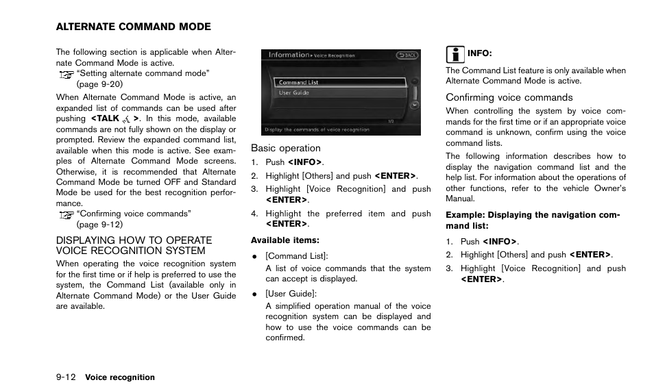 Alternate command mode -12 | NISSAN 2015 Quest - Navigation System Owner's Manual User Manual | Page 182 / 241