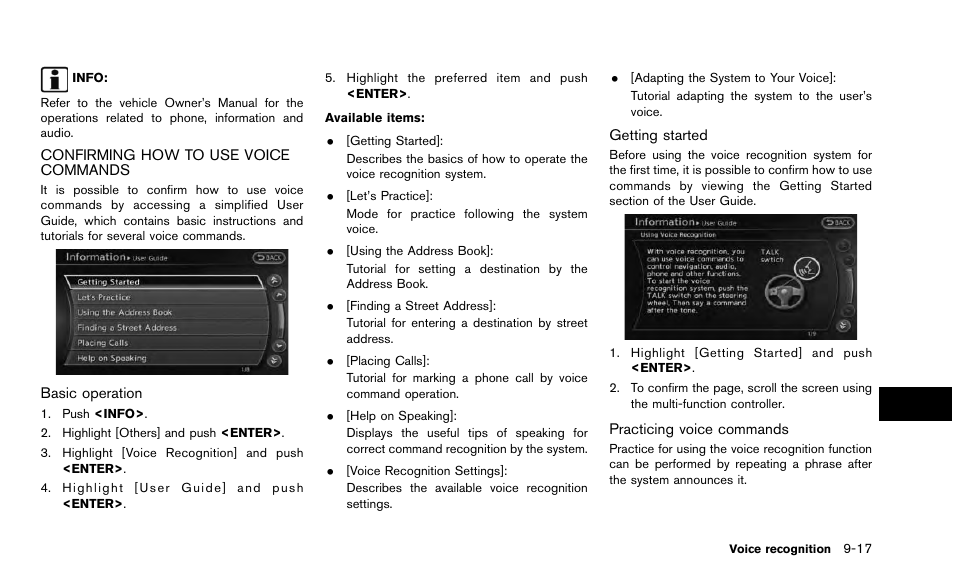 Confirming how to use voice commands -17 | NISSAN 2015 Quest - Navigation System Owner's Manual User Manual | Page 187 / 241