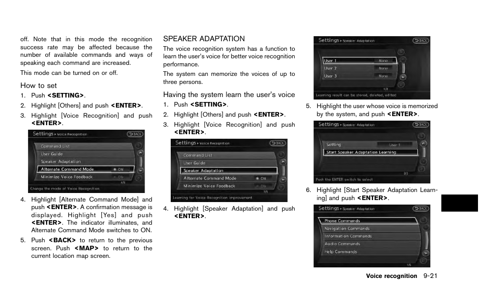 Speaker adaptation -21 | NISSAN 2015 Quest - Navigation System Owner's Manual User Manual | Page 191 / 241