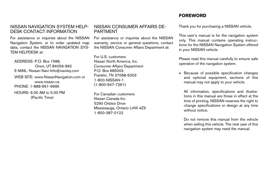 NISSAN 2015 Quest - Navigation System Owner's Manual User Manual | Page 2 / 241