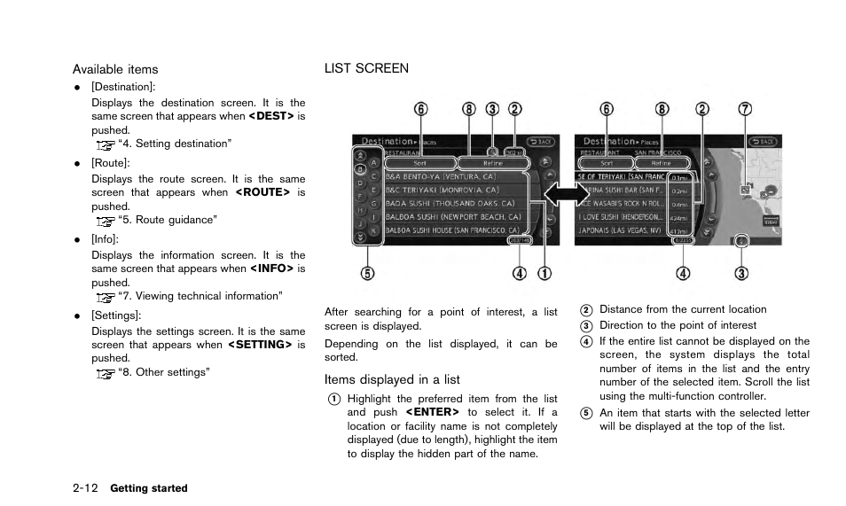 List screen -12 | NISSAN 2015 Quest - Navigation System Owner's Manual User Manual | Page 20 / 241