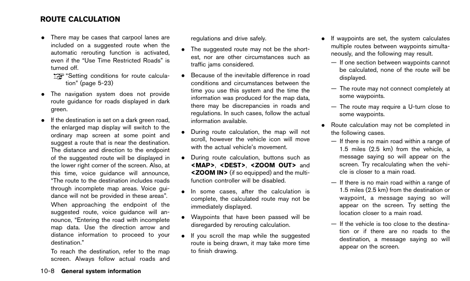 Route calculation -8 | NISSAN 2015 Quest - Navigation System Owner's Manual User Manual | Page 204 / 241