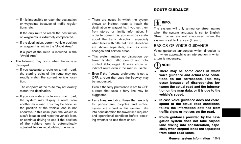 Route guidance -9, Basics of voice guidance -9 | NISSAN 2015 Quest - Navigation System Owner's Manual User Manual | Page 205 / 241