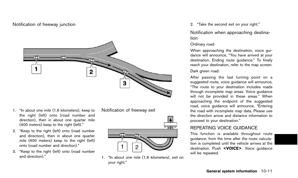 Repeating voice guidance -11 | NISSAN 2015 Quest - Navigation System Owner's Manual User Manual | Page 207 / 241