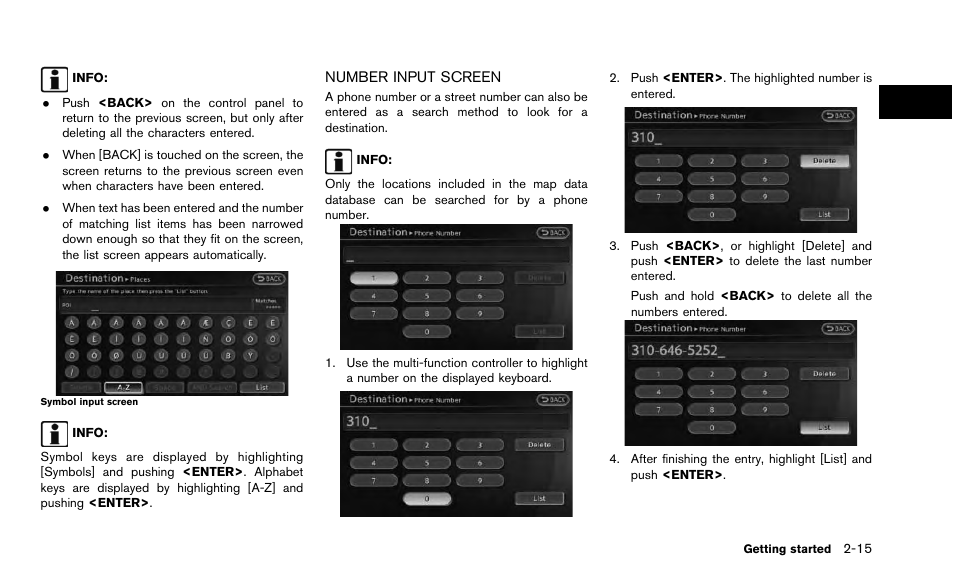 Number input screen -15 | NISSAN 2015 Quest - Navigation System Owner's Manual User Manual | Page 23 / 241