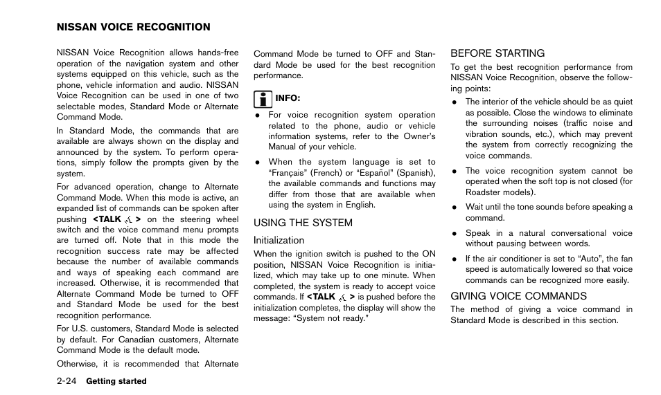 Nissan voice recognition -24 | NISSAN 2015 Quest - Navigation System Owner's Manual User Manual | Page 32 / 241