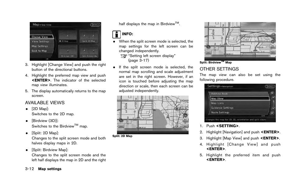 Available views -12 other settings -12 | NISSAN 2015 Quest - Navigation System Owner's Manual User Manual | Page 52 / 241
