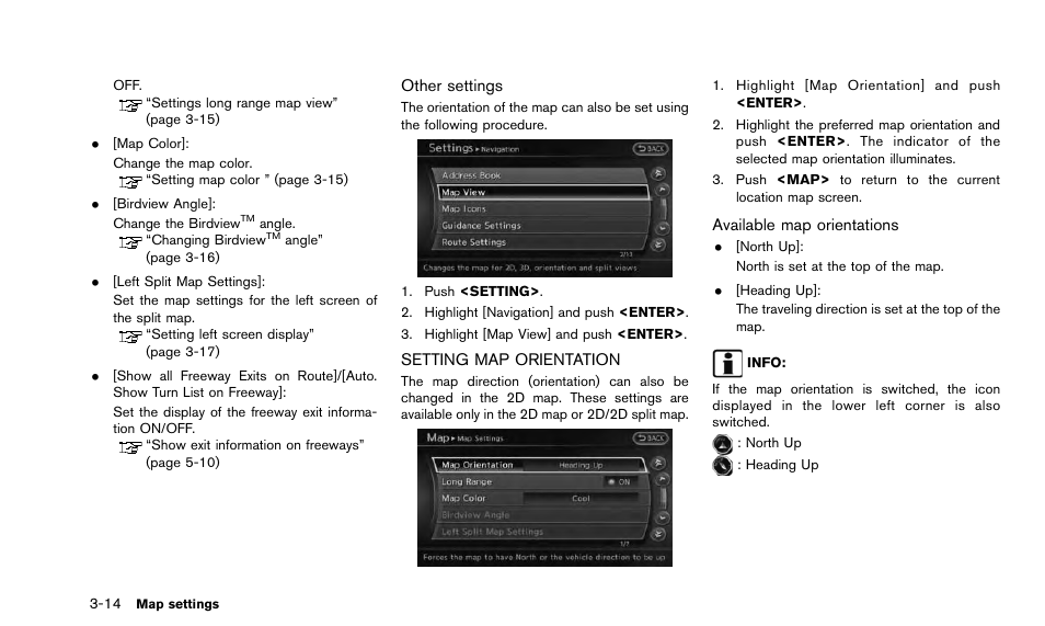 Setting map orientation -14 | NISSAN 2015 Quest - Navigation System Owner's Manual User Manual | Page 54 / 241