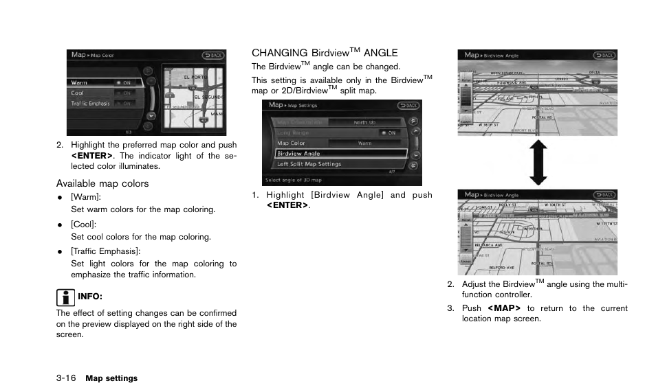 Changing birdview, Angle -16 | NISSAN 2015 Quest - Navigation System Owner's Manual User Manual | Page 56 / 241