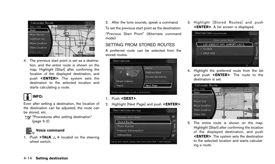 Setting from stored routes -14 | NISSAN 2015 Quest - Navigation System Owner's Manual User Manual | Page 76 / 241