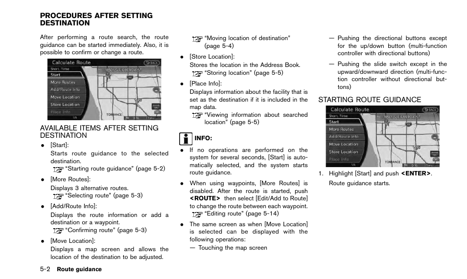 Procedures after setting destination -2 | NISSAN 2015 Quest - Navigation System Owner's Manual User Manual | Page 86 / 241