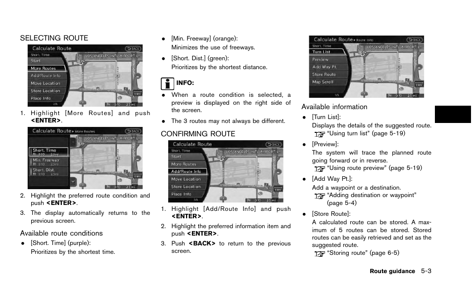 Selecting route -3 confirming route -3 | NISSAN 2015 Quest - Navigation System Owner's Manual User Manual | Page 87 / 241