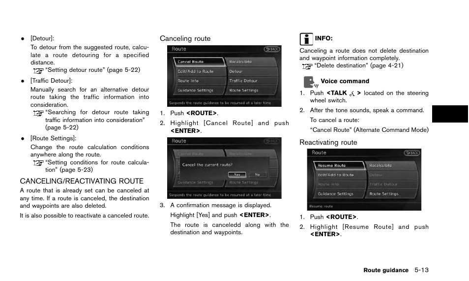 Canceling/reactivating route -13 | NISSAN 2015 Quest - Navigation System Owner's Manual User Manual | Page 97 / 241
