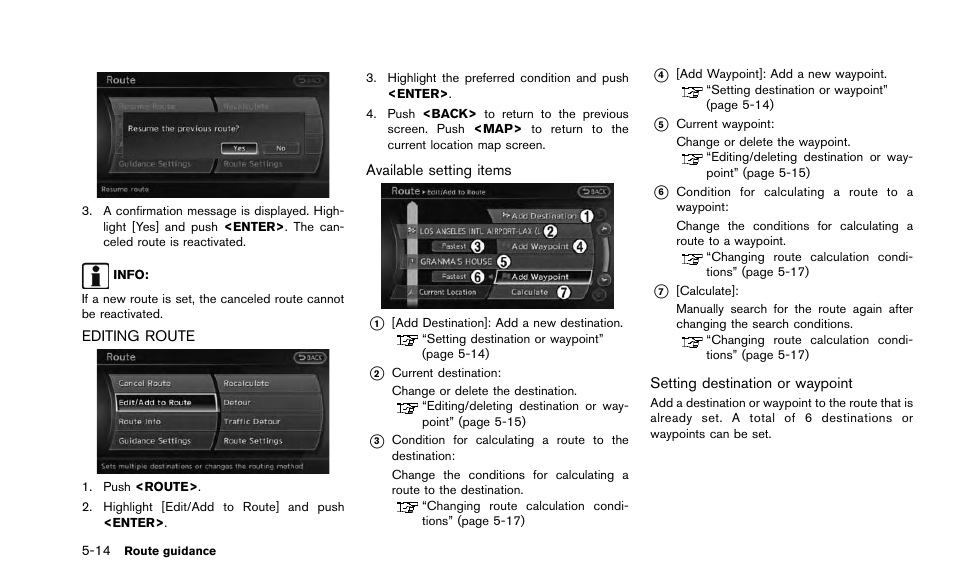 Editing route -14 | NISSAN 2015 Quest - Navigation System Owner's Manual User Manual | Page 98 / 241