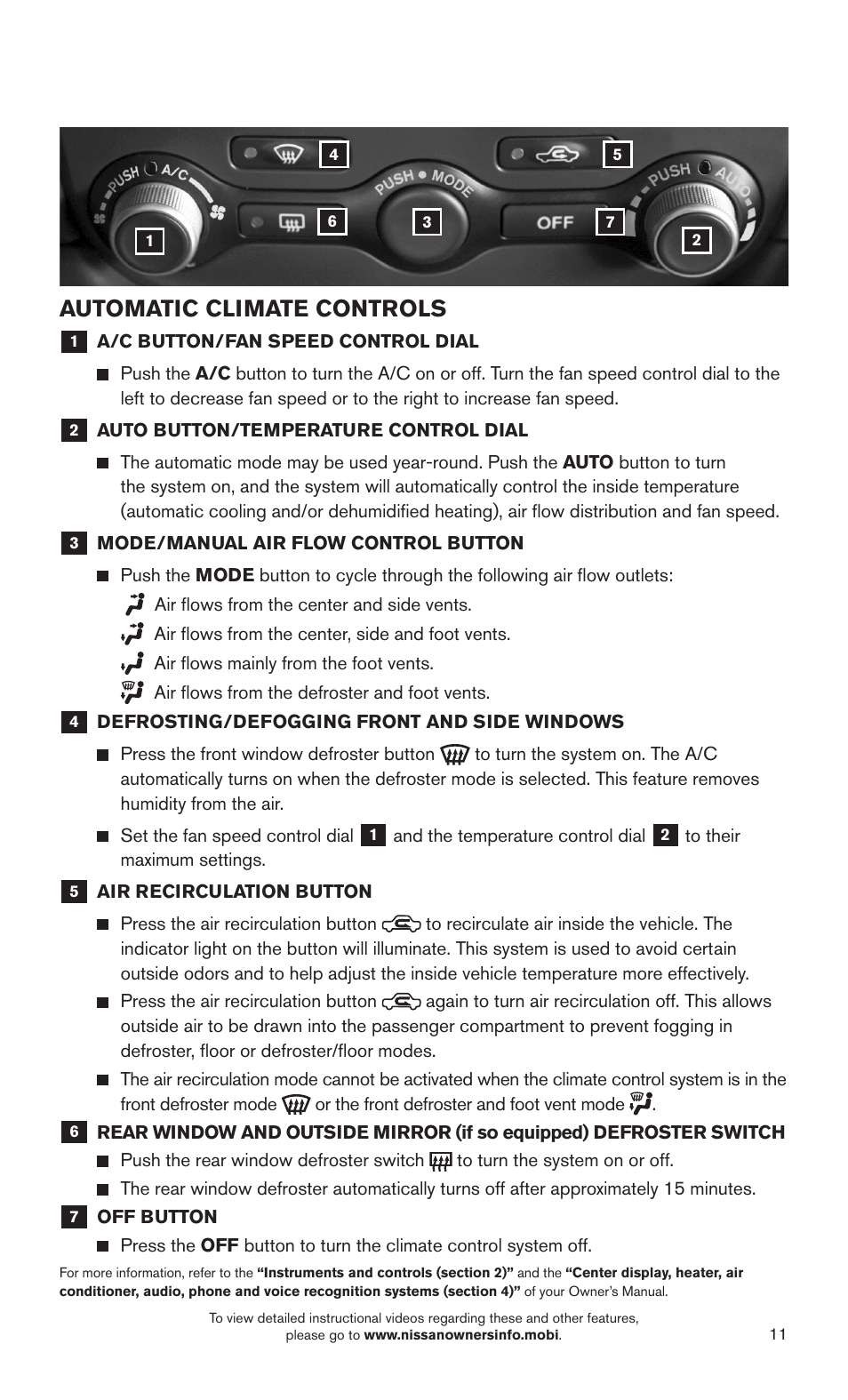 Automatic climate controls | NISSAN 2015 370Z Roadster - Quick Reference Guide User Manual | Page 13 / 24
