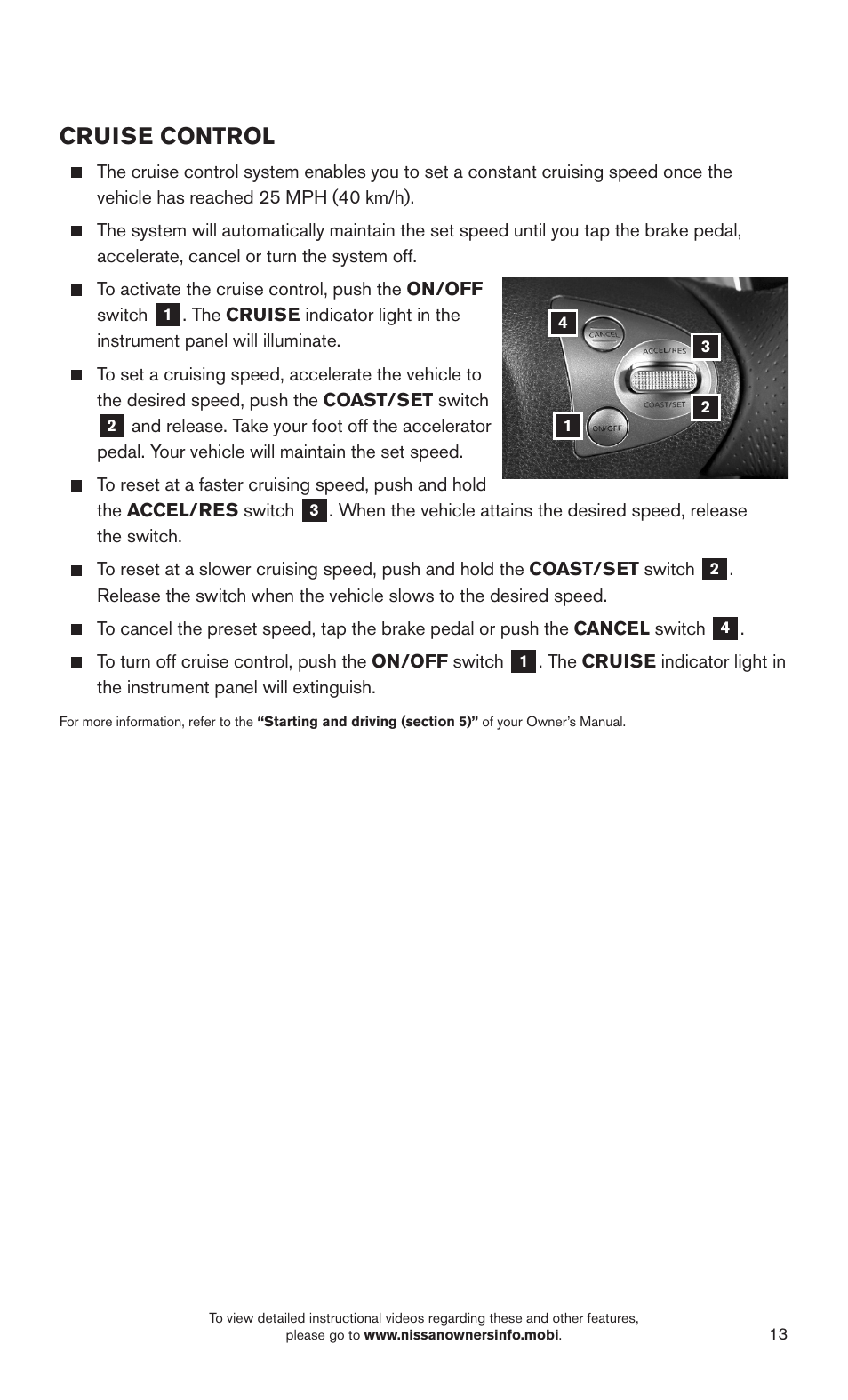 Cruise control | NISSAN 2015 370Z Roadster - Quick Reference Guide User Manual | Page 15 / 24