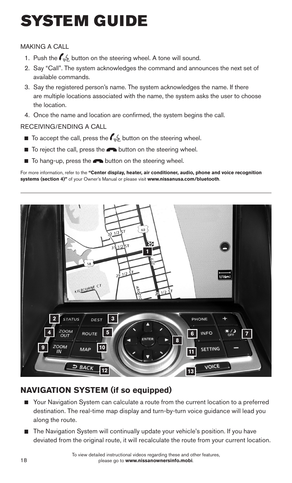 System guide, Navigation system (if so equipped) | NISSAN 2015 370Z Roadster - Quick Reference Guide User Manual | Page 20 / 24