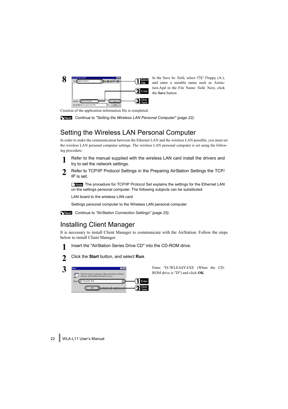 Setting the wireless lan personal computer, Installing client manager | Buffalo Technology WLA-L11 User Manual | Page 24 / 68