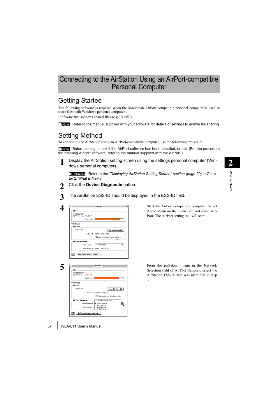 Getting started, Setting method | Buffalo Technology WLA-L11 User Manual | Page 39 / 68