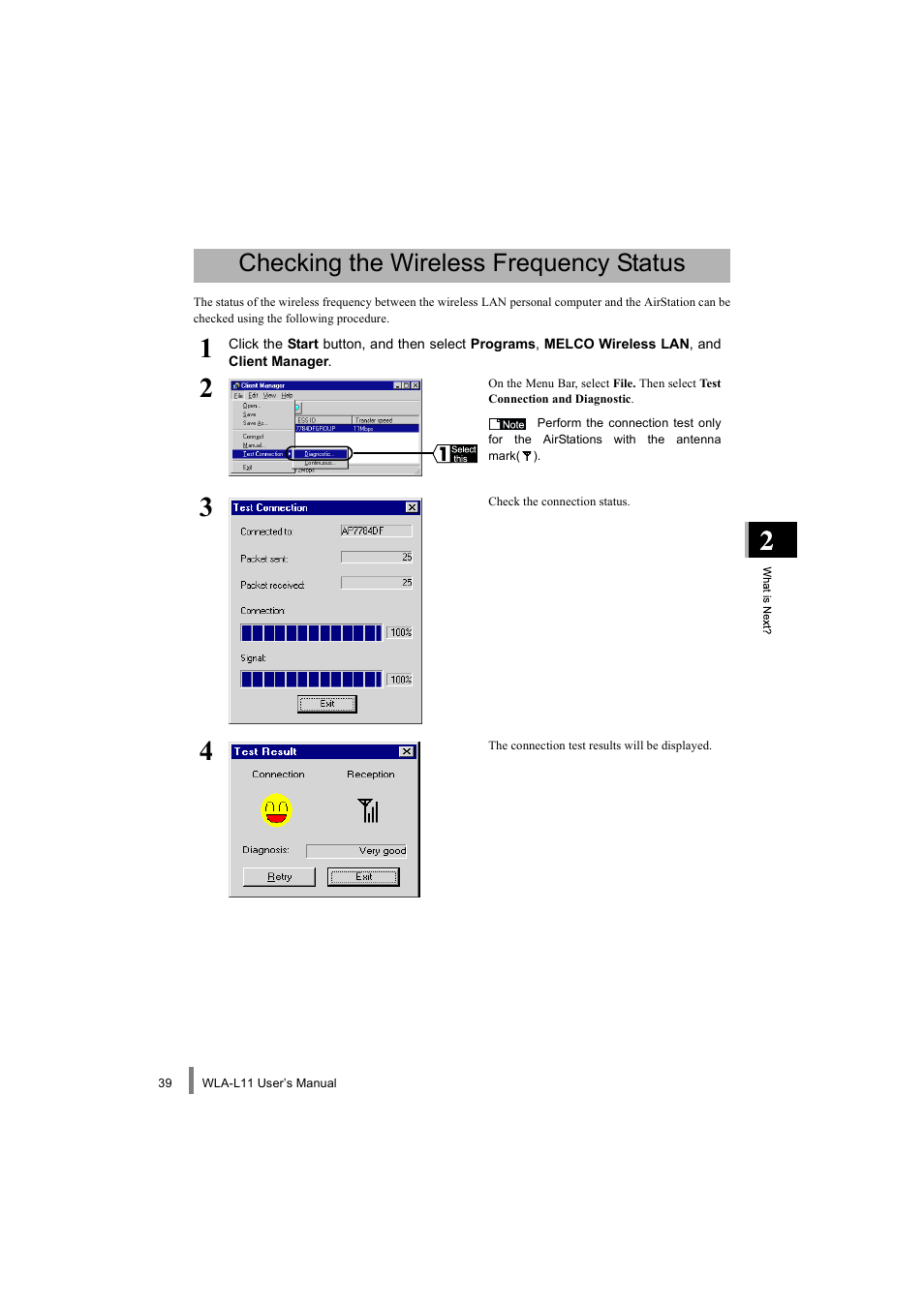 Checking the wireless frequency status | Buffalo Technology WLA-L11 User Manual | Page 41 / 68