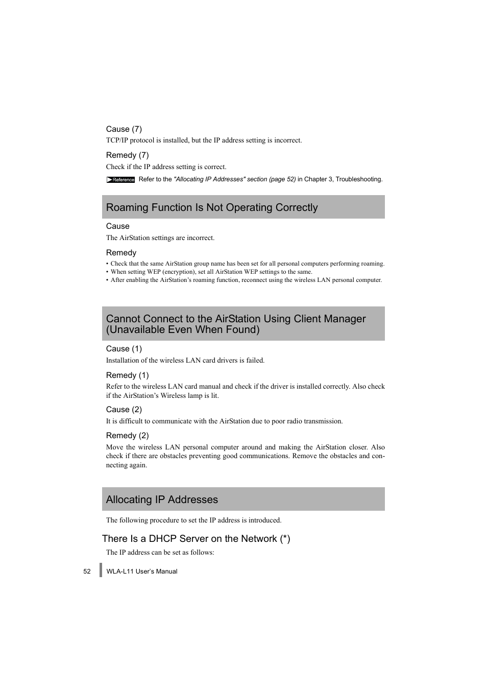 There is a dhcp server on the network (*) | Buffalo Technology WLA-L11 User Manual | Page 54 / 68